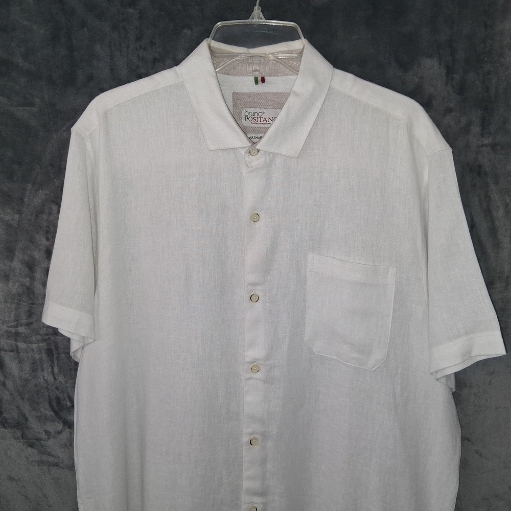 Bruno Positano Men's Large White Washable Italian Linen / Rayon Button Up Shirt